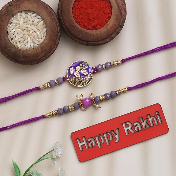 Set of 2 Rakhi with Roli Chawal pack and Fridge Magnet