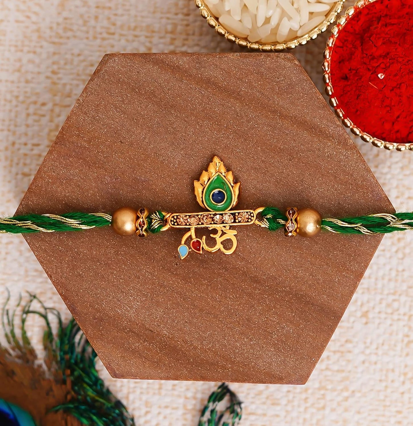 Designer Rakhi with Roli Chawal Pack and Fridge Magnet