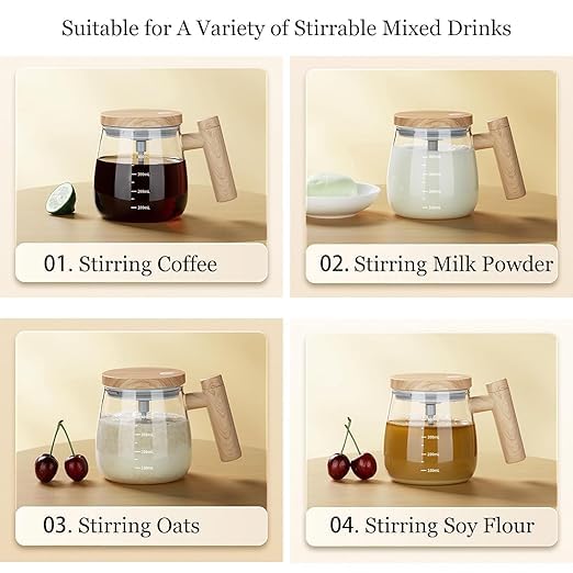 Glass Self-Stirring Mug – 400ML Electric High-Speed Mixing Cup | Rechargeable Auto Stirring Mug for Coffee, Milk & Protein
