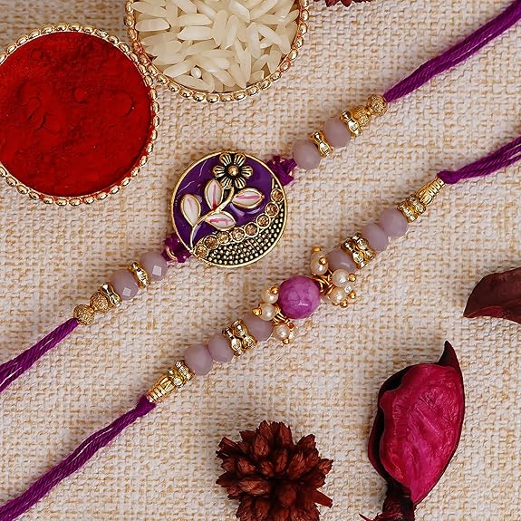 Set of 2 Rakhi with Roli Chawal pack and Fridge Magnet