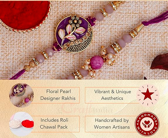 Set of 2 Rakhi with Roli Chawal pack and Fridge Magnet