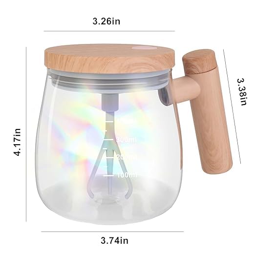 Glass Self-Stirring Mug – 400ML Electric High-Speed Mixing Cup | Rechargeable Auto Stirring Mug for Coffee, Milk & Protein