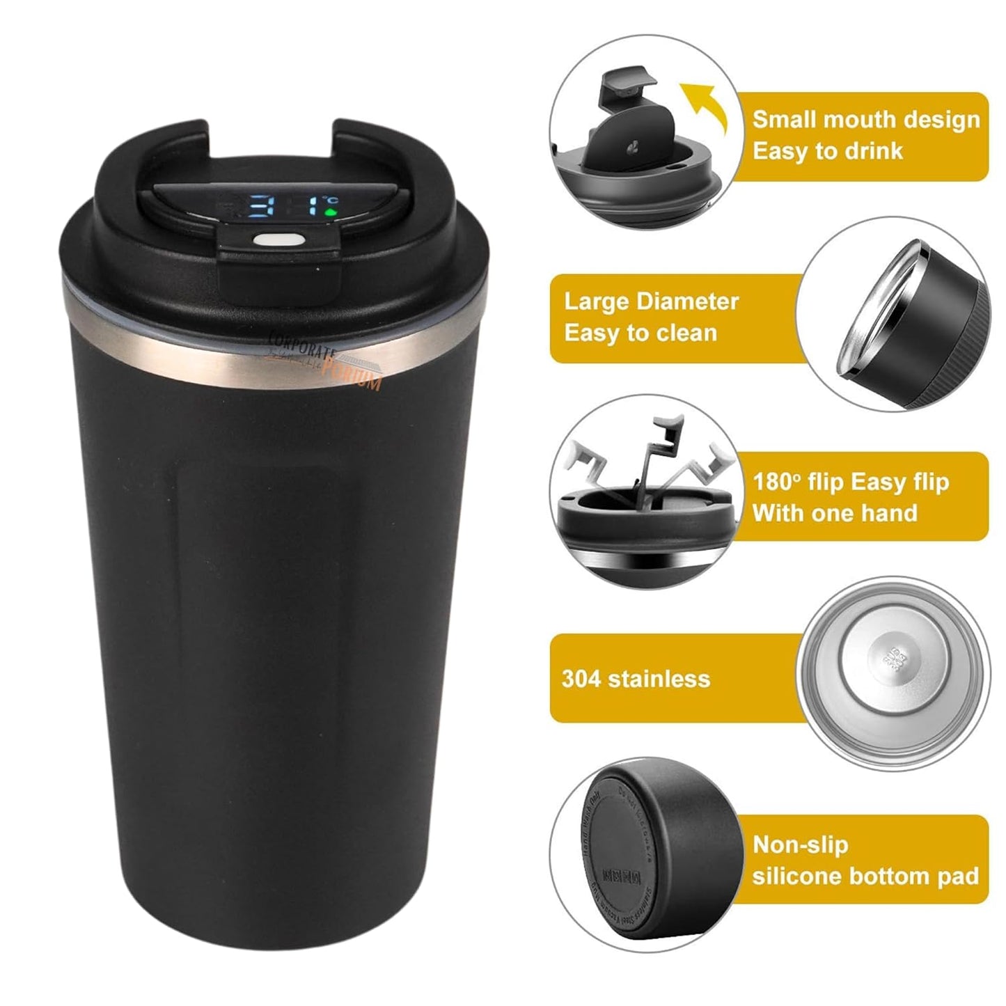 Personalized Smart Coffee Mug – 510ml Digital Temperature Display | Vacuum Insulated Thermos Flask