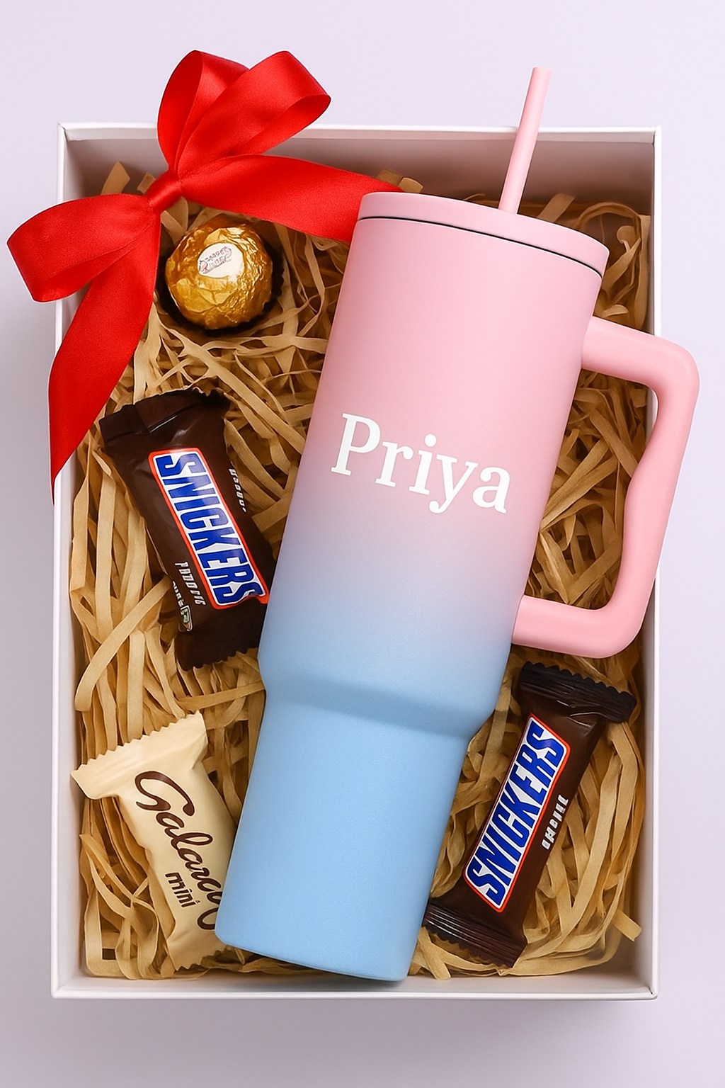 Personalized 1200ML Stainless Steel Tumbler – Dual Tone Pink Blue | Leak-Proof, Double Insulated, With Straw