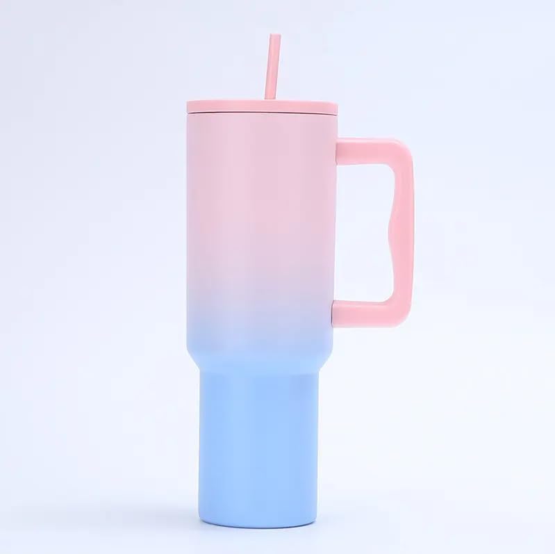 Personalized 1200ML Stainless Steel Tumbler – Dual Tone Pink Blue | Leak-Proof, Double Insulated, With Straw