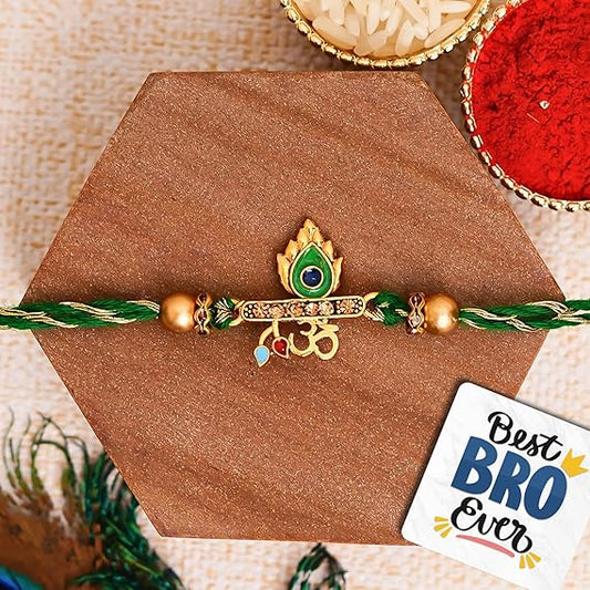 Designer Rakhi with Roli Chawal Pack and Fridge Magnet