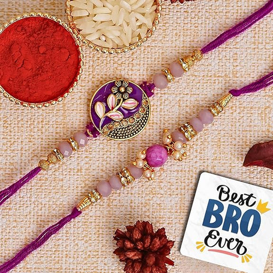 Set of 2 Rakhi with Roli Chawal pack and Fridge Magnet