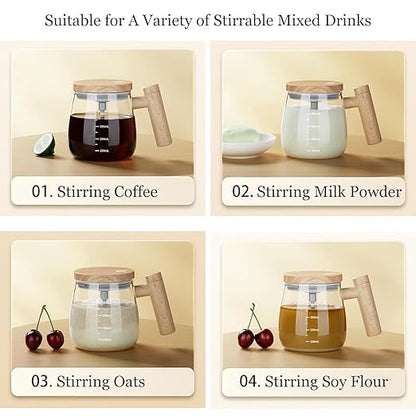Glass Self-Stirring Mug – 400ML Electric High-Speed Mixing Cup | Rechargeable Auto Stirring Mug for Coffee, Milk & Protein