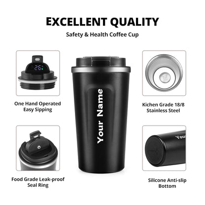 Personalized Smart Coffee Mug – 510ml Digital Temperature Display | Vacuum Insulated Thermos Flask